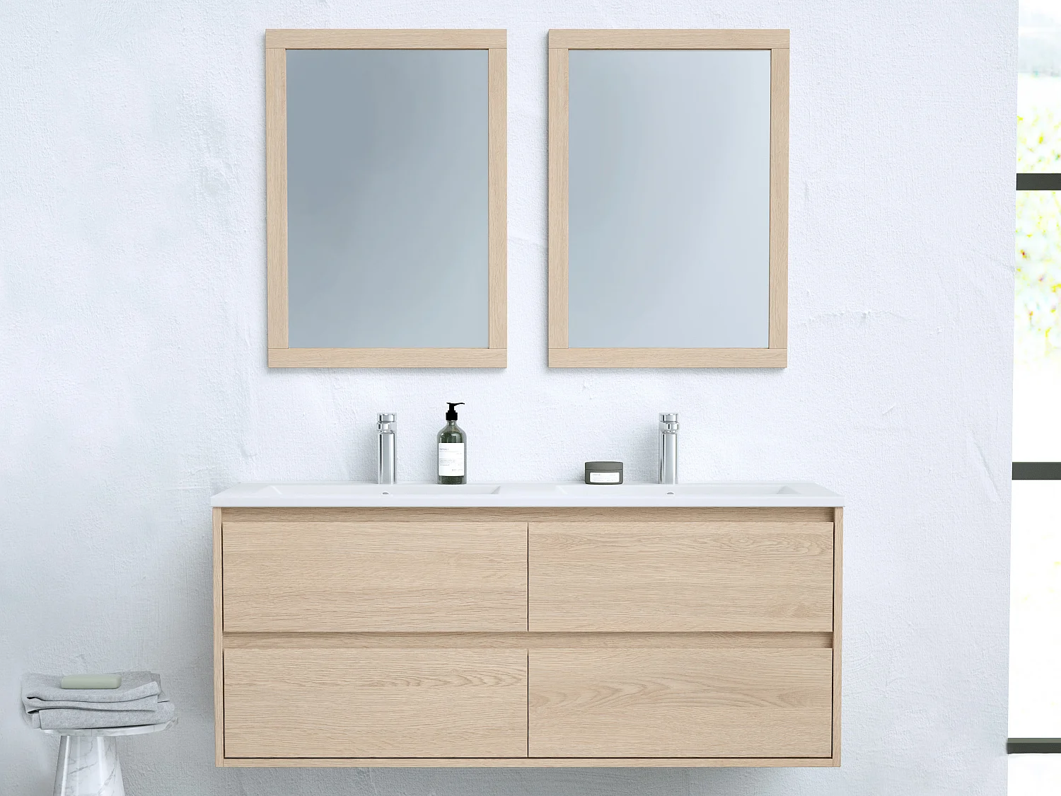 Mueble de baño suspendido con lavabo encastrable - Chapado roble - 120 cm - MILIPAM