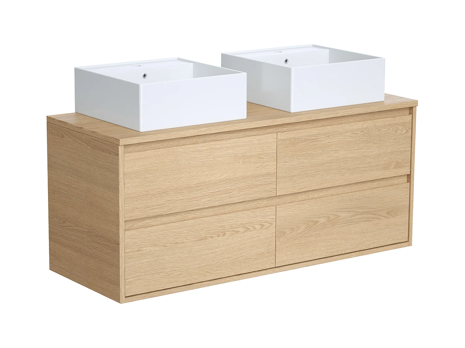 Meuble de salle de bain suspendu avec double vasque à poser - Placage chêne - 120 cm - MILIPAM