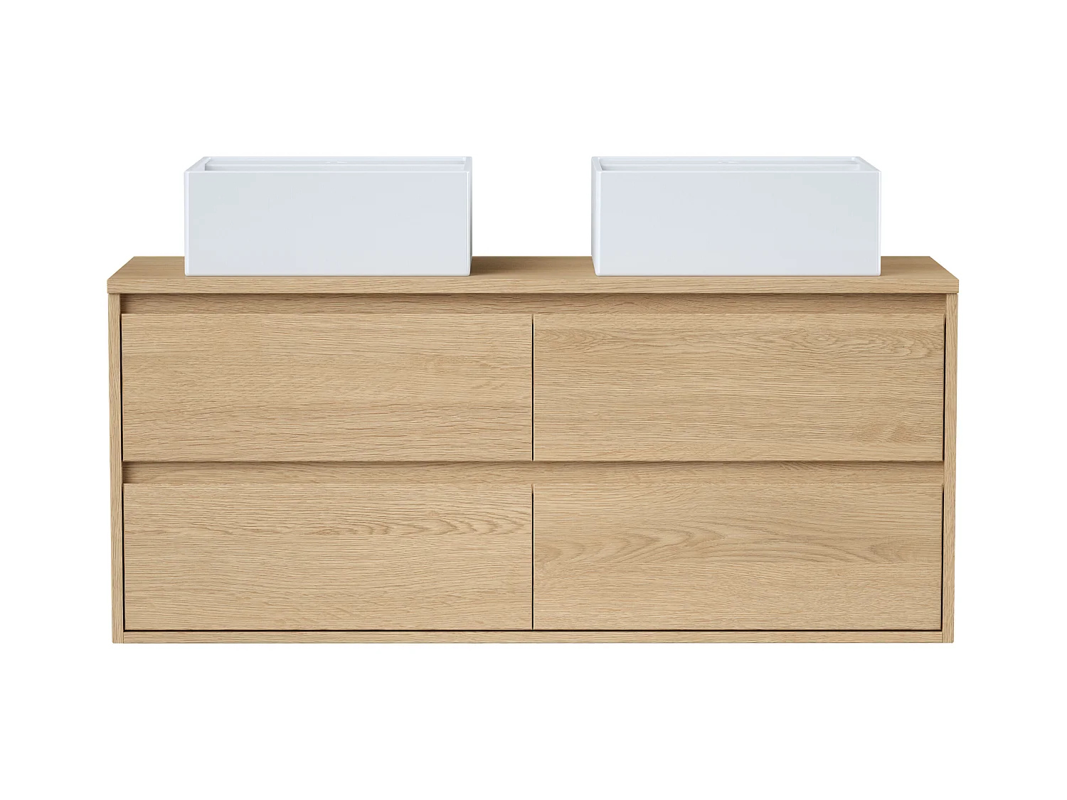 Meuble de salle de bain suspendu avec double vasque à poser - Placage chêne - 120 cm - MILIPAM