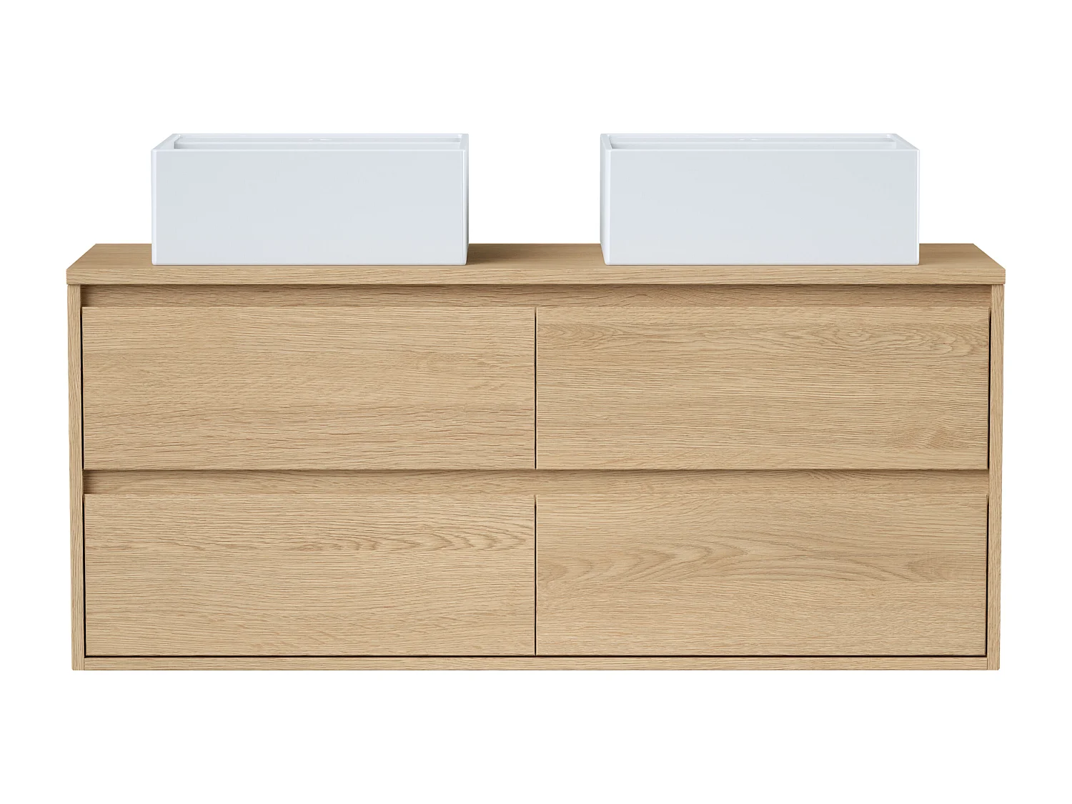 Szafka łazienkowa wisząca  z umywalką nablatową podwójną - Okleina dębowa - 120 cm - MILIPAM