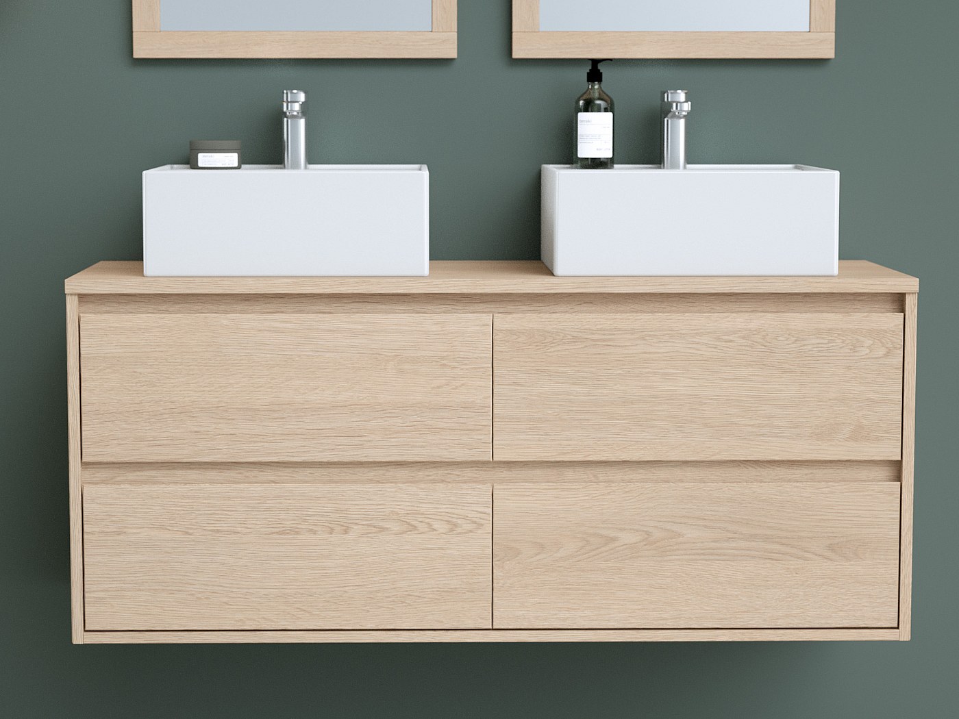 Meuble de salle de bain placage chêne avec double vasque à poser, 120