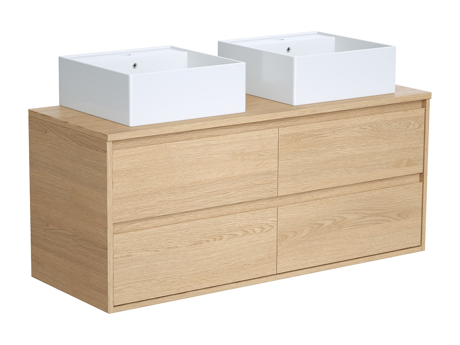 Waschbeckenunterschrank hängend mit Doppelwaschbecken - 120 cm - Eichenholz günstig online kaufen