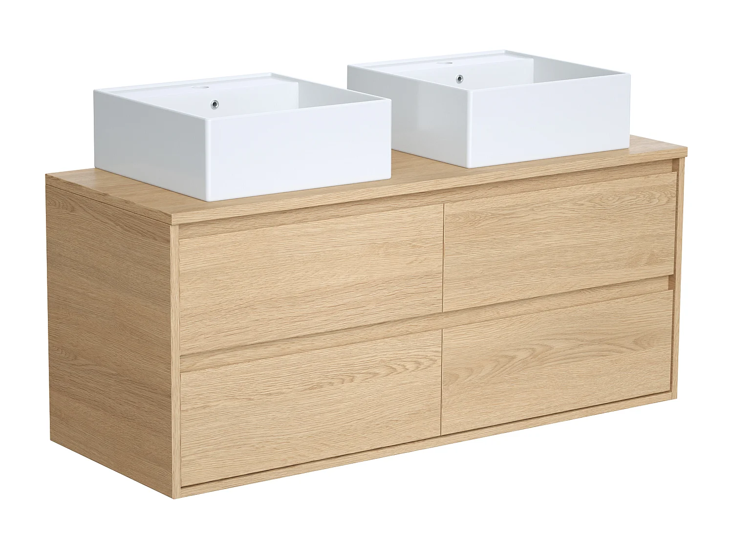 Meuble de salle de bain suspendu avec double vasque à poser - Placage chêne - 120 cm - MILIPAM