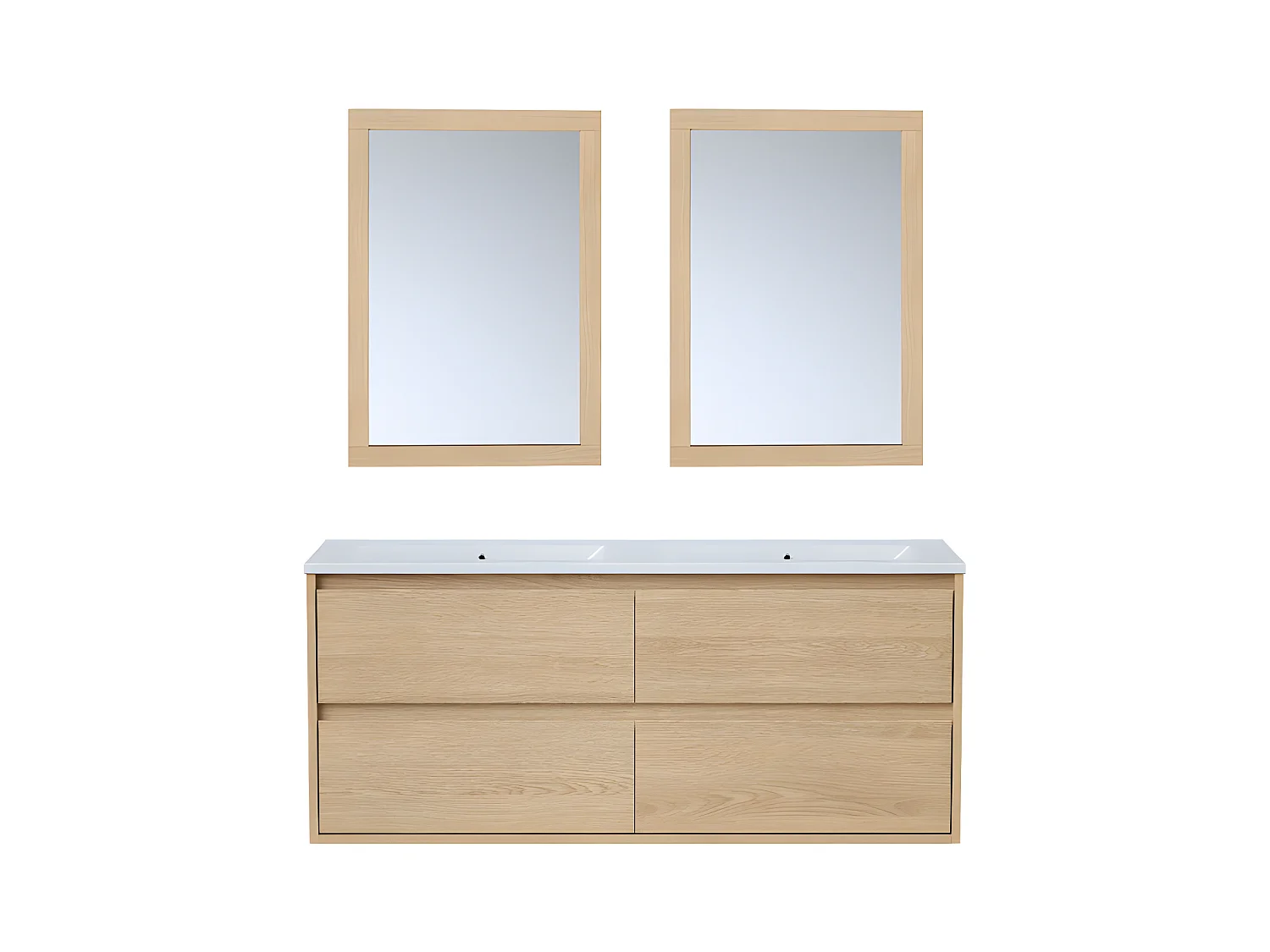 Waschbeckenunterschrank hängend mit Einbauwaschbecken & Spiegel - 120 cm - Eichenholzfurnier - MILIPAM