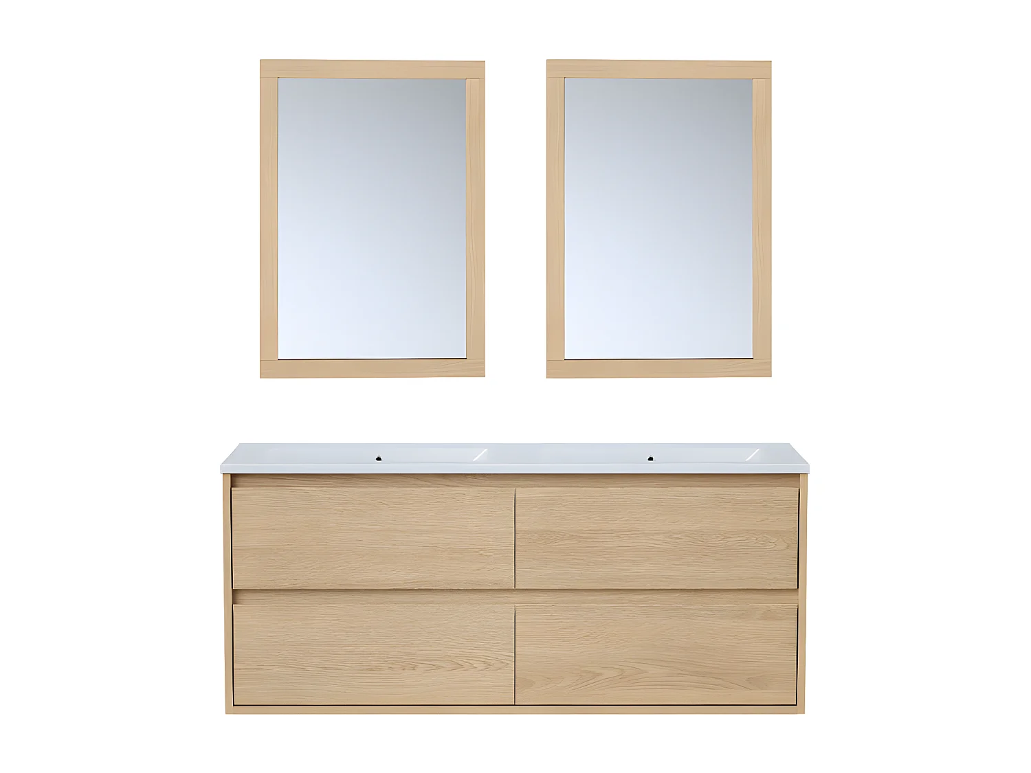 Waschbeckenunterschrank hängend mit Einbauwaschbecken & Spiegel - 120 cm - Eichenholzfurnier - MILIPAM