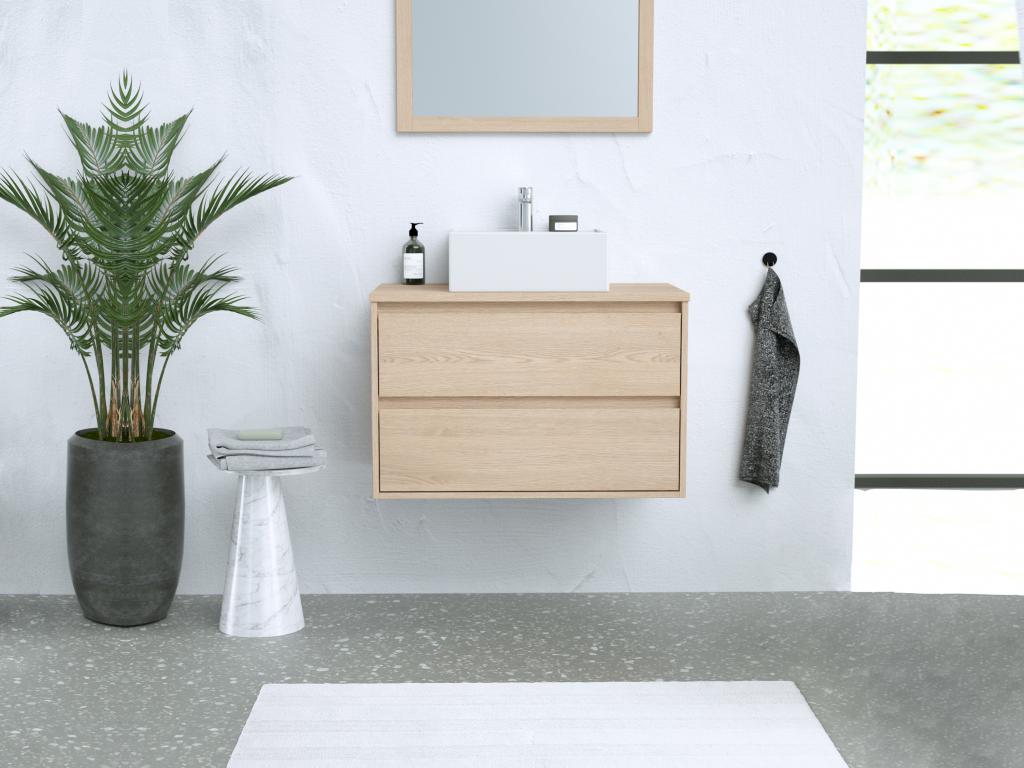 Waschbeckenunterschrank hängend mit Aufsatzwaschbecken & Spiegel - 80 cm - günstig online kaufen