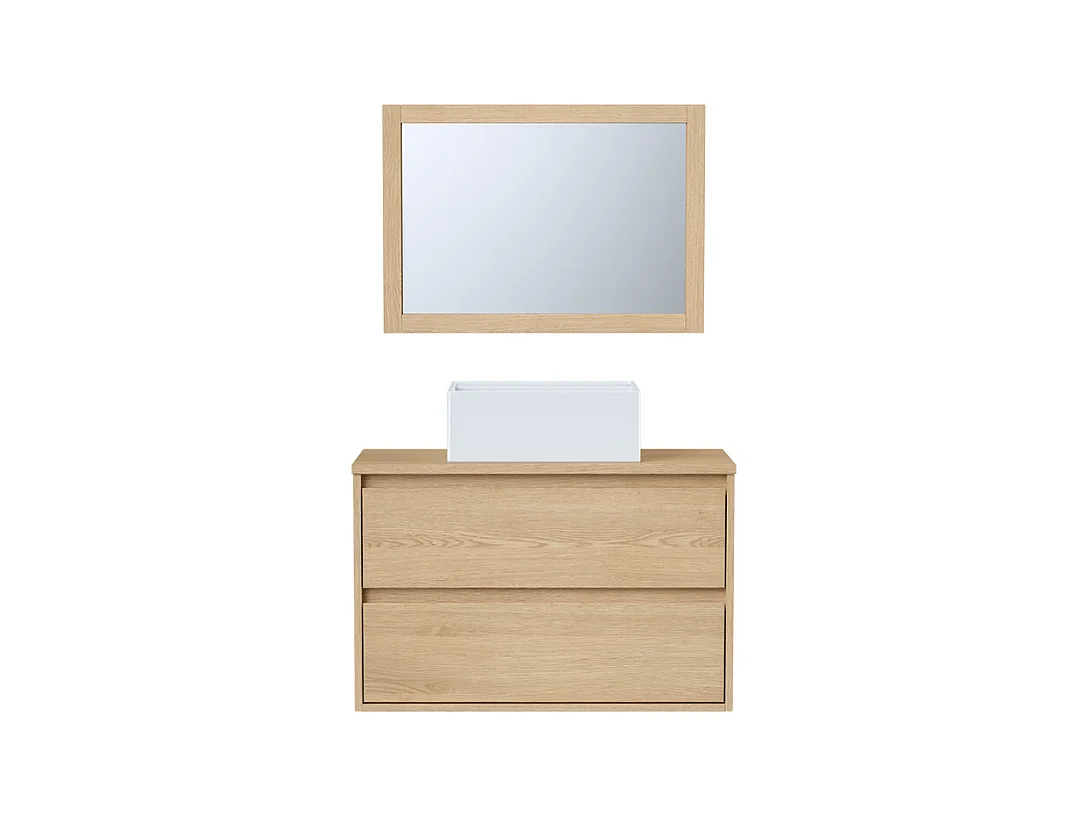 Waschbeckenunterschrank hängend mit Aufsatzwaschbecken & Spiegel - 80 cm - Eichenholzfurnier - MILIPAM