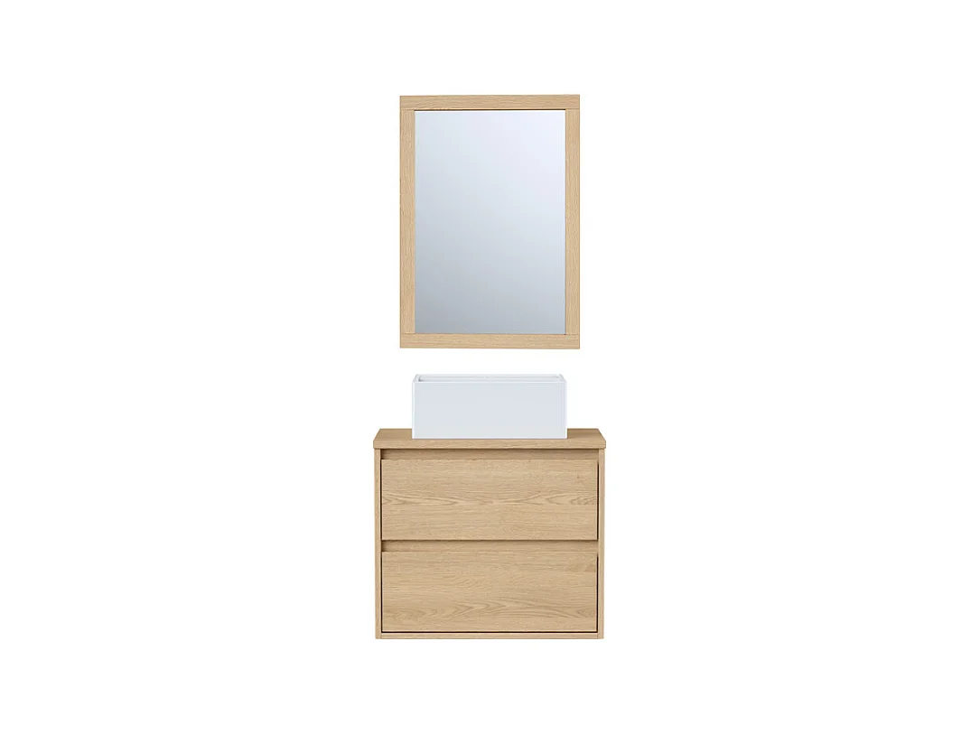 Meuble de salle de bain suspendu avec vasque à poser et miroir - Placage chêne - 60 cm - MILIPAM