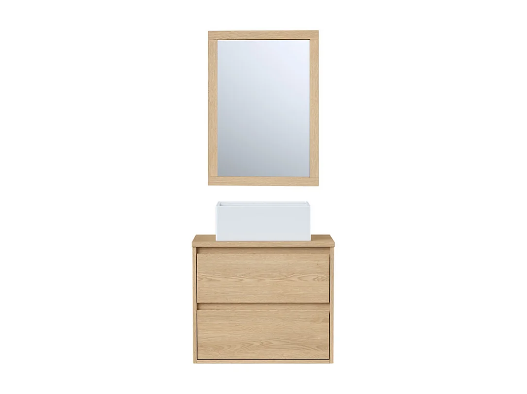 Meuble de salle de bain suspendu avec vasque à poser et miroir - Placage chêne - 60 cm - MILIPAM