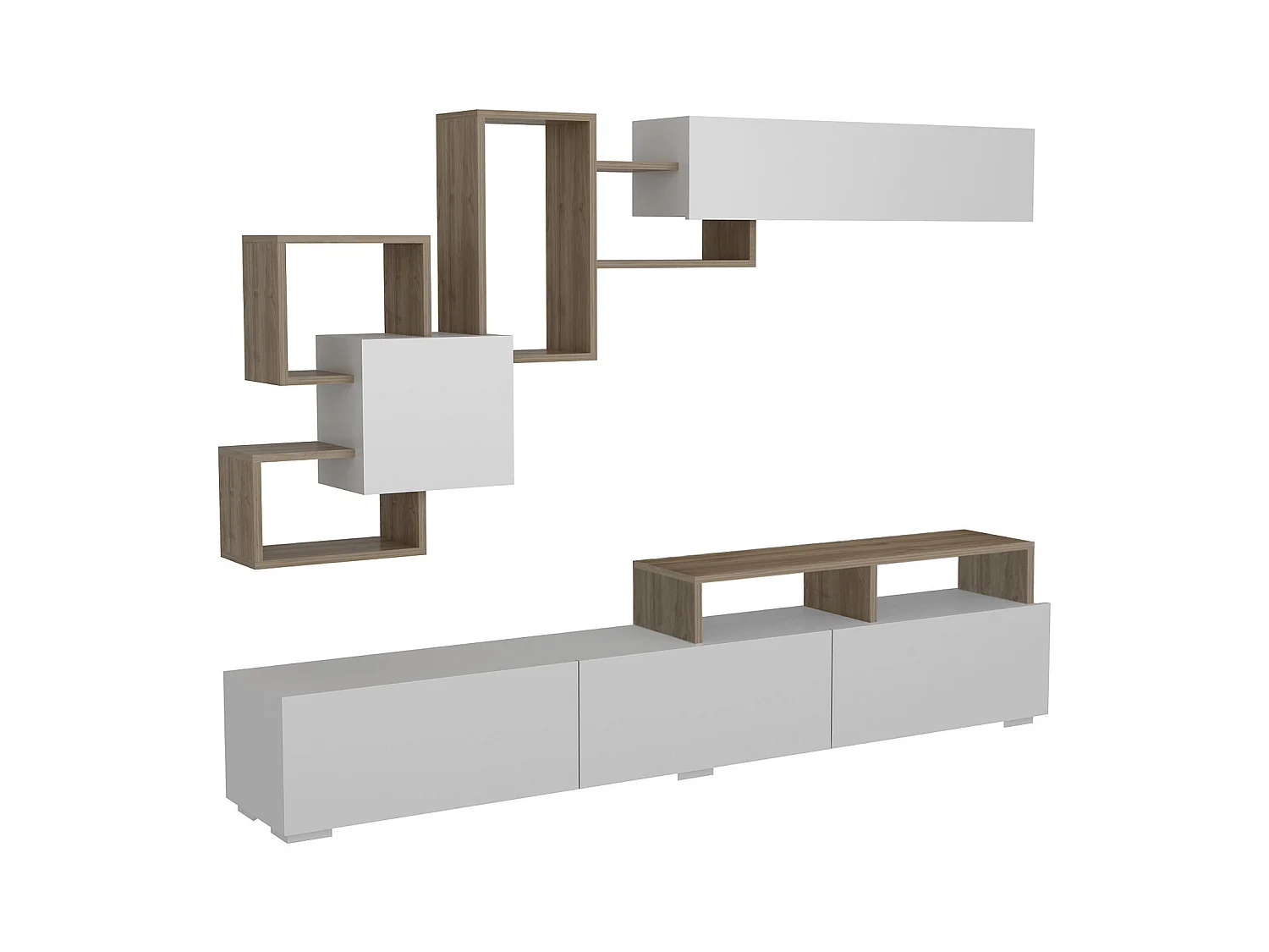 Mur TV avec rangements - Naturel clair et Blanc - TALOLI II