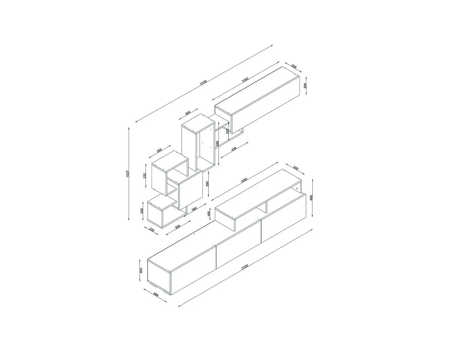 Mur TV avec rangements - Naturel clair et Blanc - TALOLI II