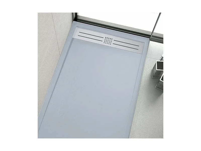 Plato de ducha resina ELITE CENIZA  70x200cm rejilla inox