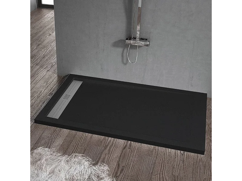 Plato de ducha resina ELITE negro  90x180cm rejilla acero inox.