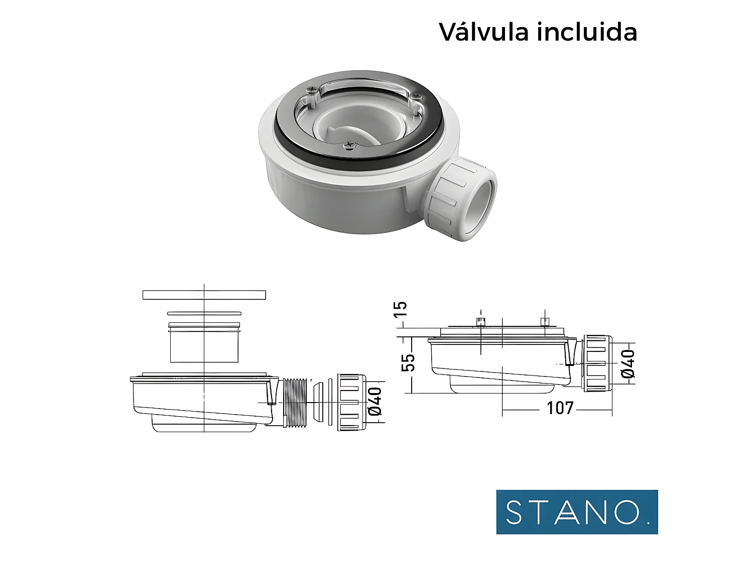 Plato de ducha resina ELITE BLANCO  80x110cm rejilla inox