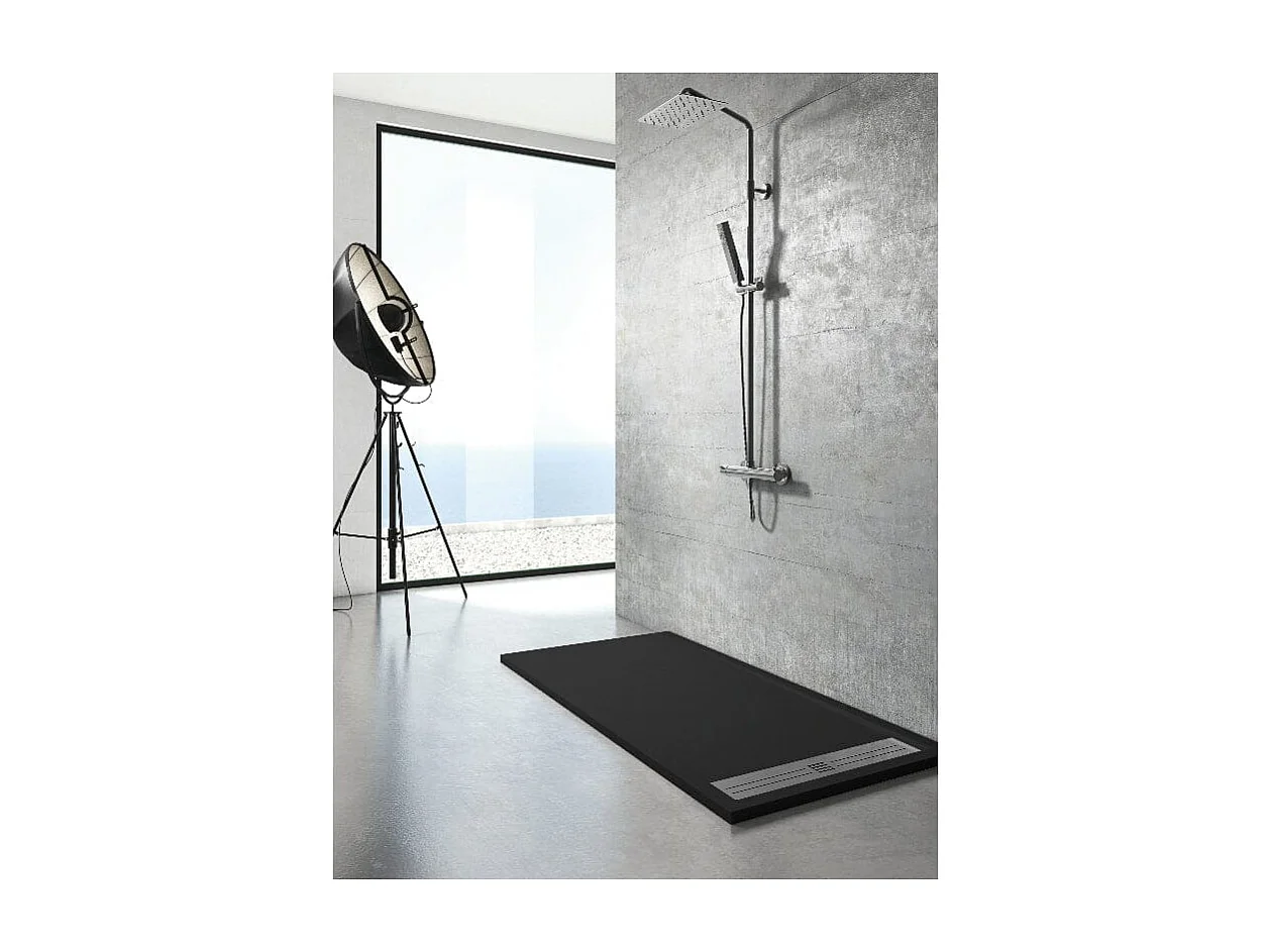 Plato de ducha resina ELITE NEGRO  90x150cm rejilla inox