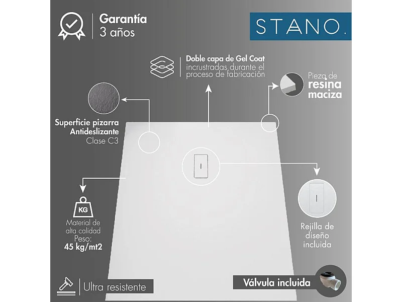 Mineralguss-Duschwanne extra flach FUSION Schieferoptik ANTHRAZIT 80x90cm