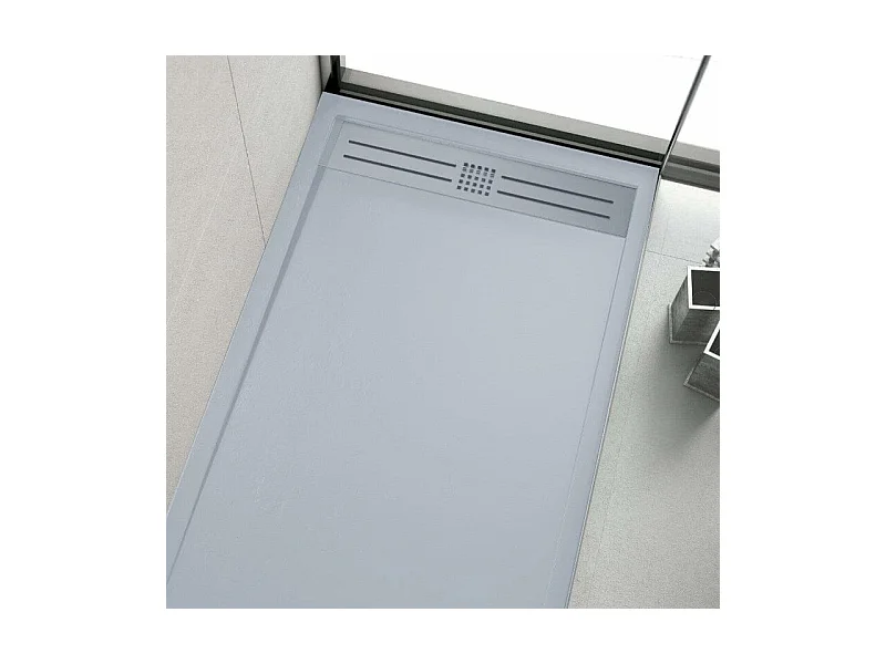 Plato de ducha resina ELITE CENIZA  80x110cm rejilla inox