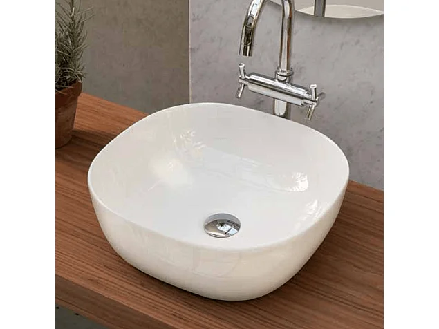 Lavabo blanco brillante sobre encimera cerámico PALERMO 40 x 40 cm