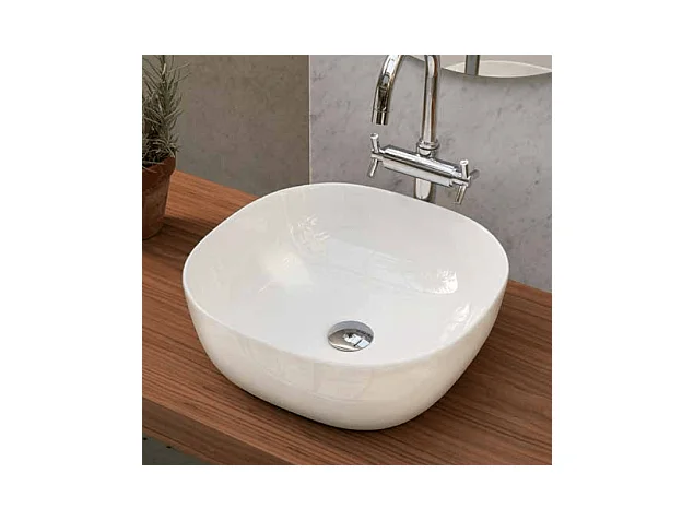 Lavabo blanco brillante sobre encimera cerámico PALERMO 40 x 40 cm