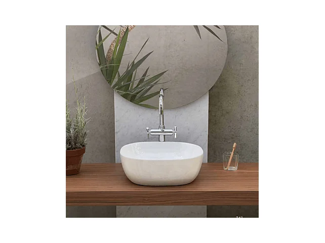 Lavabo blanco brillante sobre encimera cerámico PALERMO 40 x 40 cm