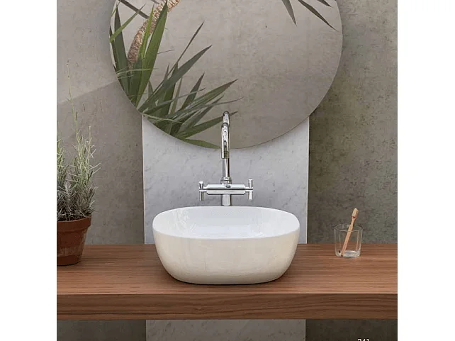 Lavabo blanco brillante sobre encimera cerámico PALERMO 40 x 40 cm