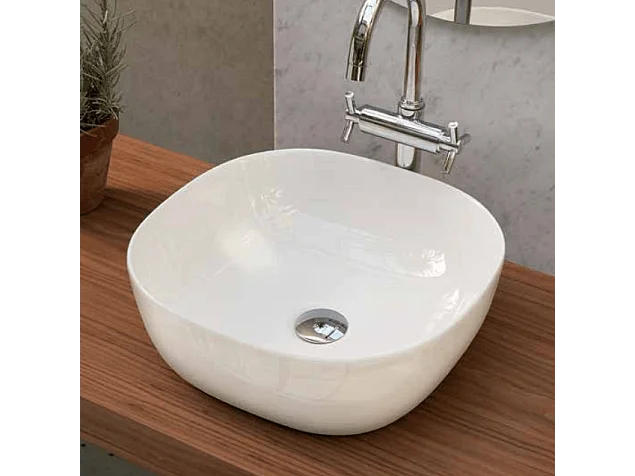 Lavabo blanco brillante sobre encimera cerámico PALERMO 40 x 40 cm