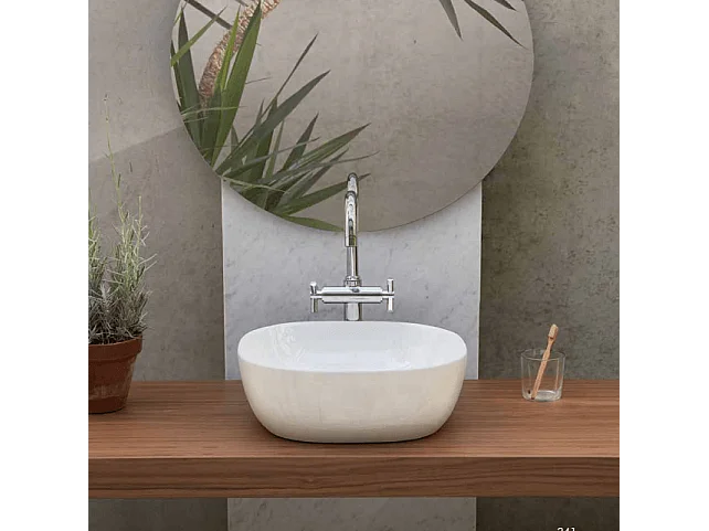 Lavabo blanco brillante sobre encimera cerámico PALERMO 40 x 40 cm