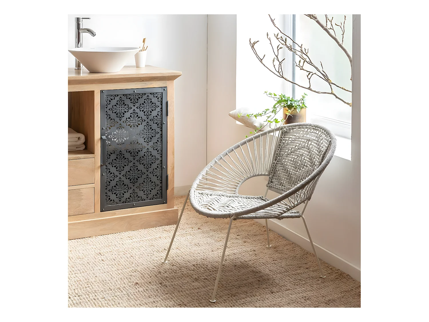 Fauteuil en corde de coton blanc Bélize