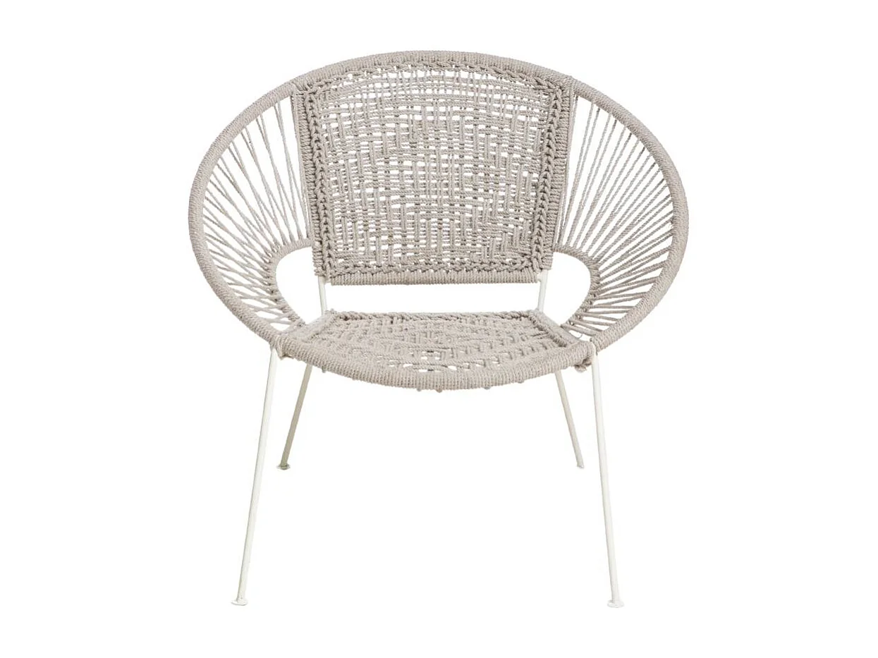 Sillón de cuerda de algodón blanco Bélize con patas de metal negro para interior/exterior