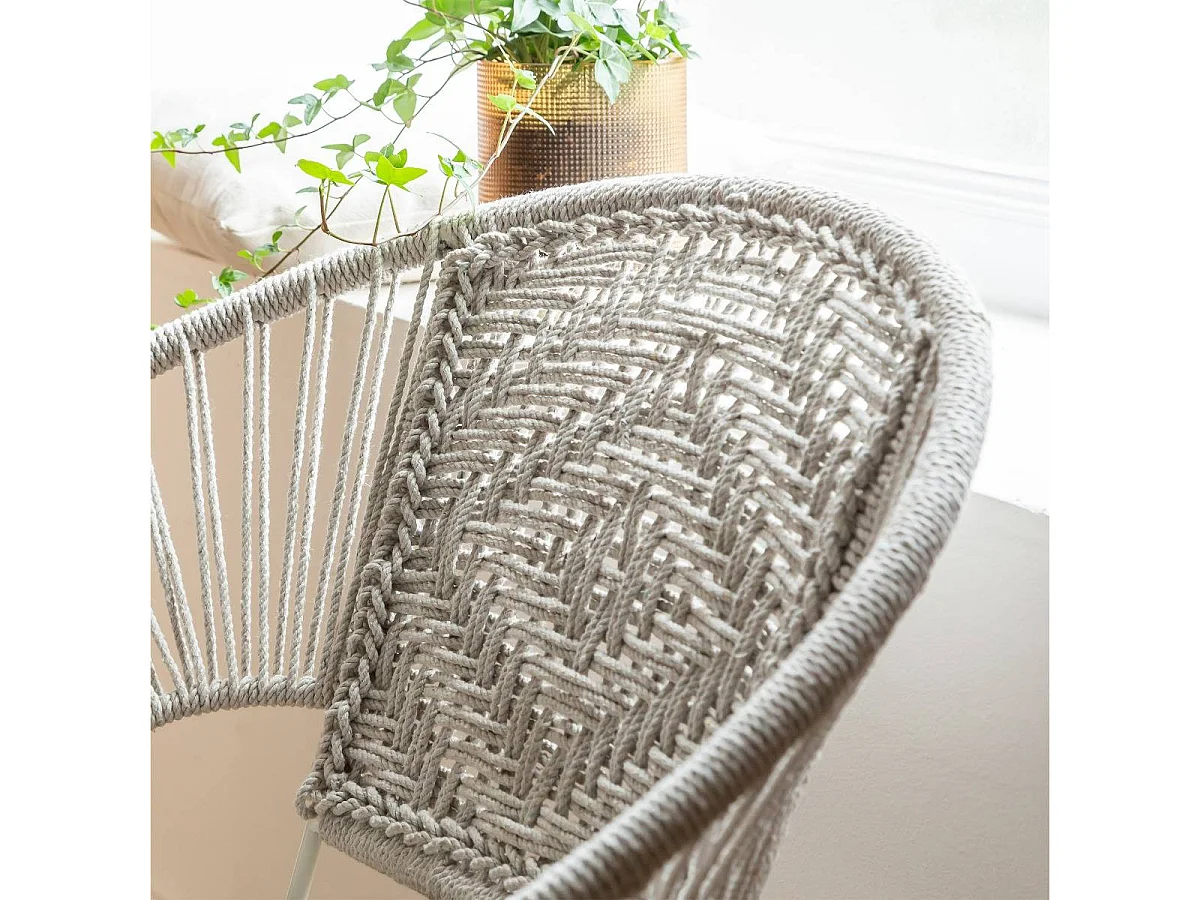 Sillón de cuerda de algodón blanco Bélize con patas de metal negro para interior/exterior