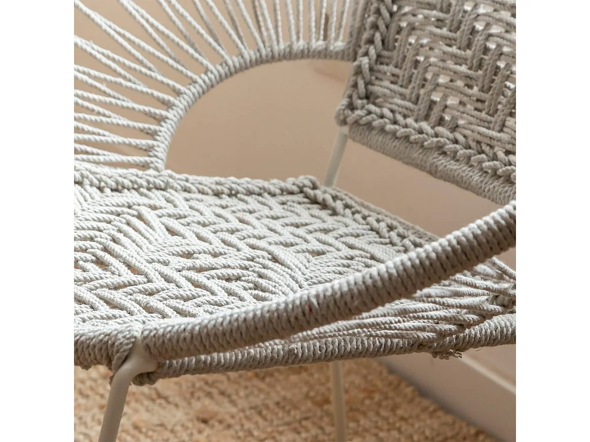 Sillón de cuerda de algodón blanco Bélize con patas de metal negro para interior/exterior