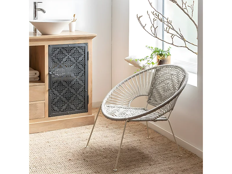 Fauteuil en corde de coton blanc Bélize