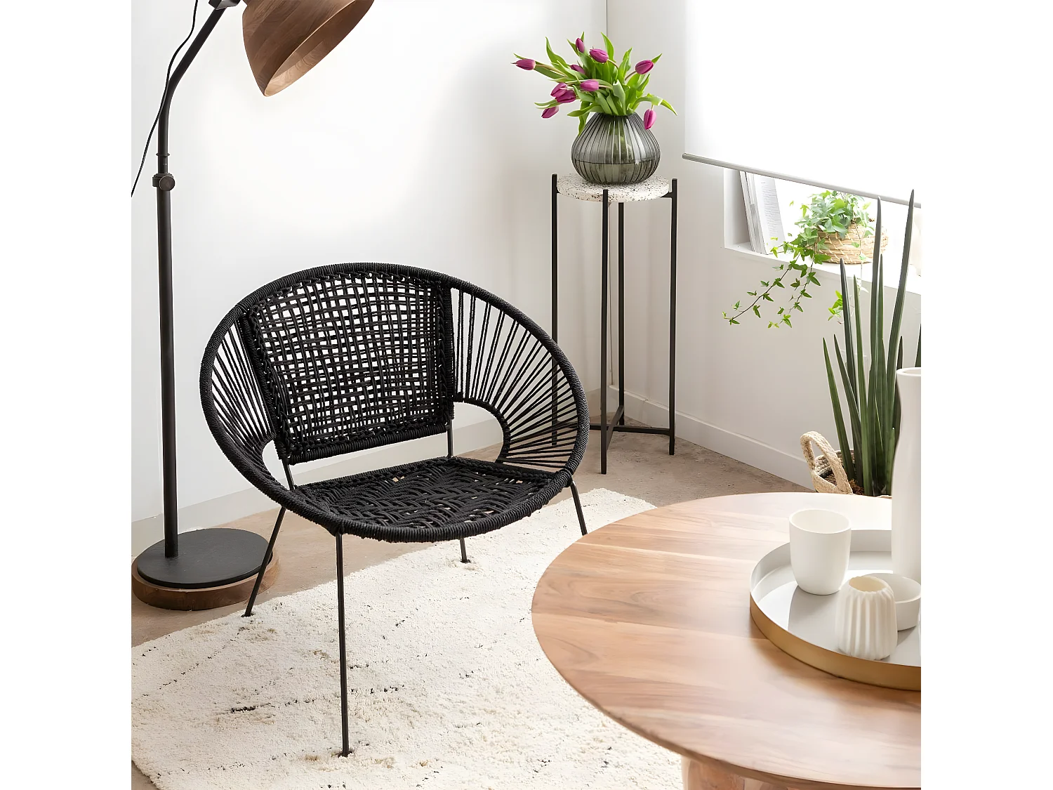 Fauteuil en corde de coton noir Bélize