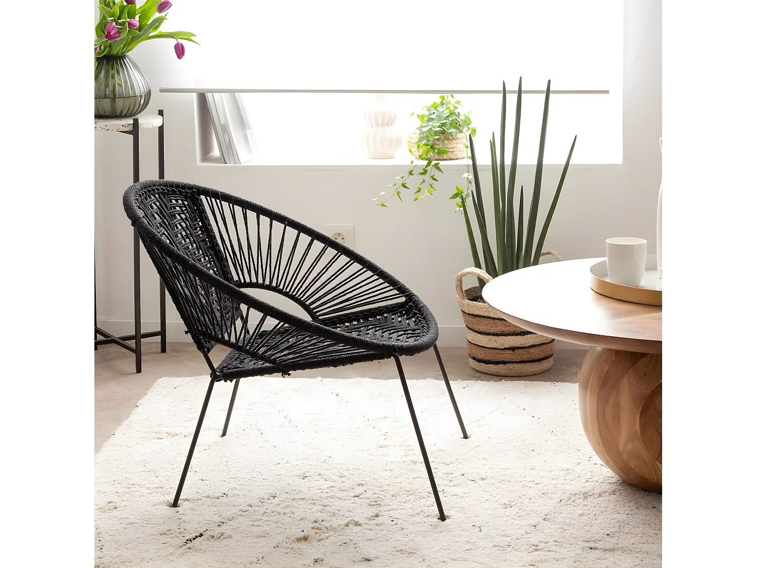 Fauteuil en corde de coton noir Bélize