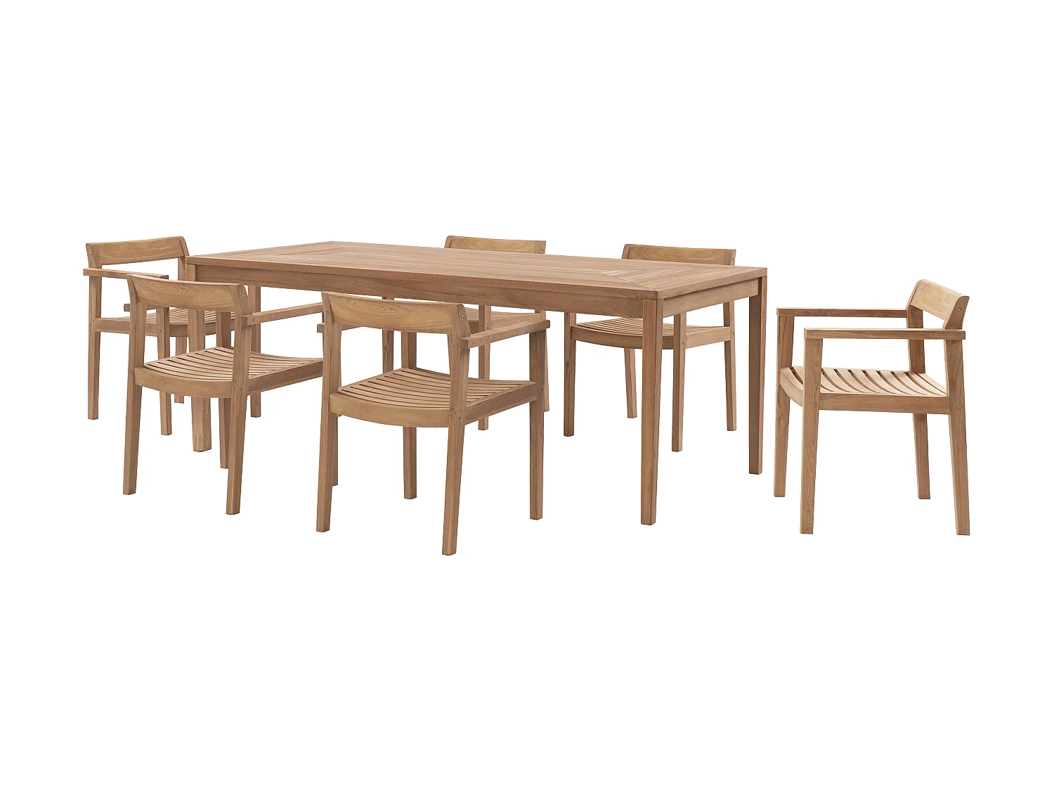 Garten-Essgruppe: 1 Tisch L 200 cm + 6 Sessel - Teakholz - Holzfarben hell - ALLENDE von MYLIA