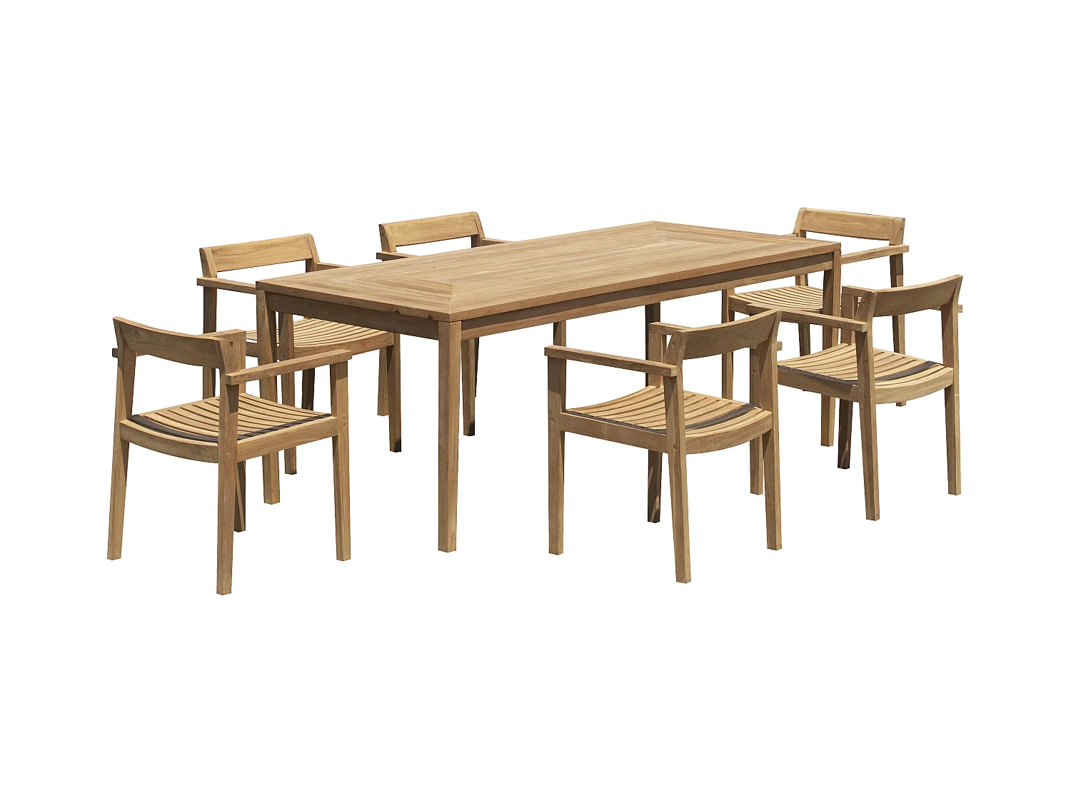 Garten-Essgruppe: 1 Tisch L 200 cm + 6 Sessel - Teakholz - Holzfarben hell - ALLENDE von MYLIA