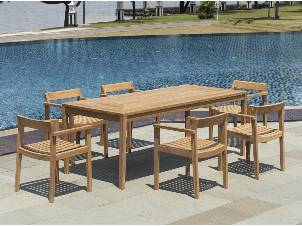 Salle à manger de jardin en teck : 1 table L.200 cm + 6 fauteuils - Naturel clair - ALLENDE de MYLIA