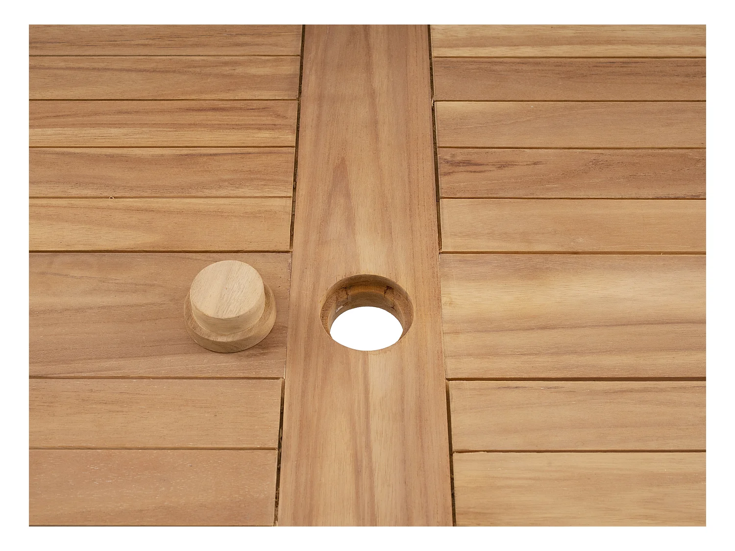 Garten-Essgruppe: 1 quadratischer Tisch + 4 Sessel - Teakholz - Holzfarben hell - ALLENDE von MYLIA