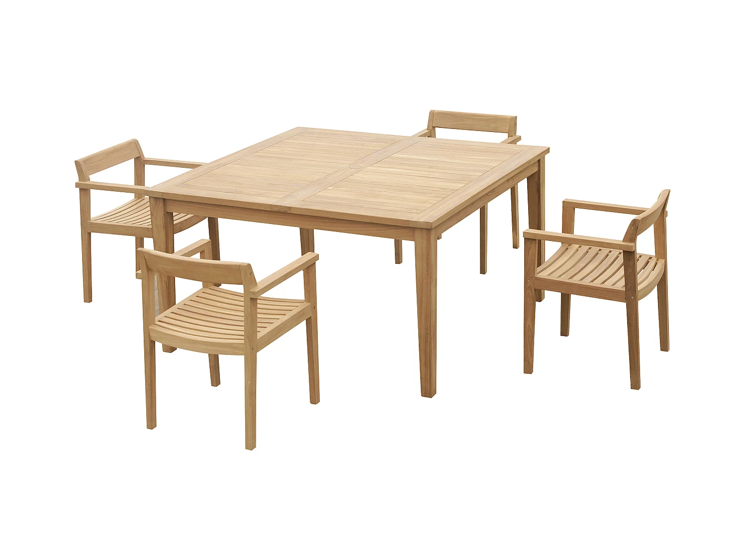 Garten-Essgruppe: 1 quadratischer Tisch + 4 Sessel - Teakholz - Holzfarben hell - ALLENDE von MYLIA
