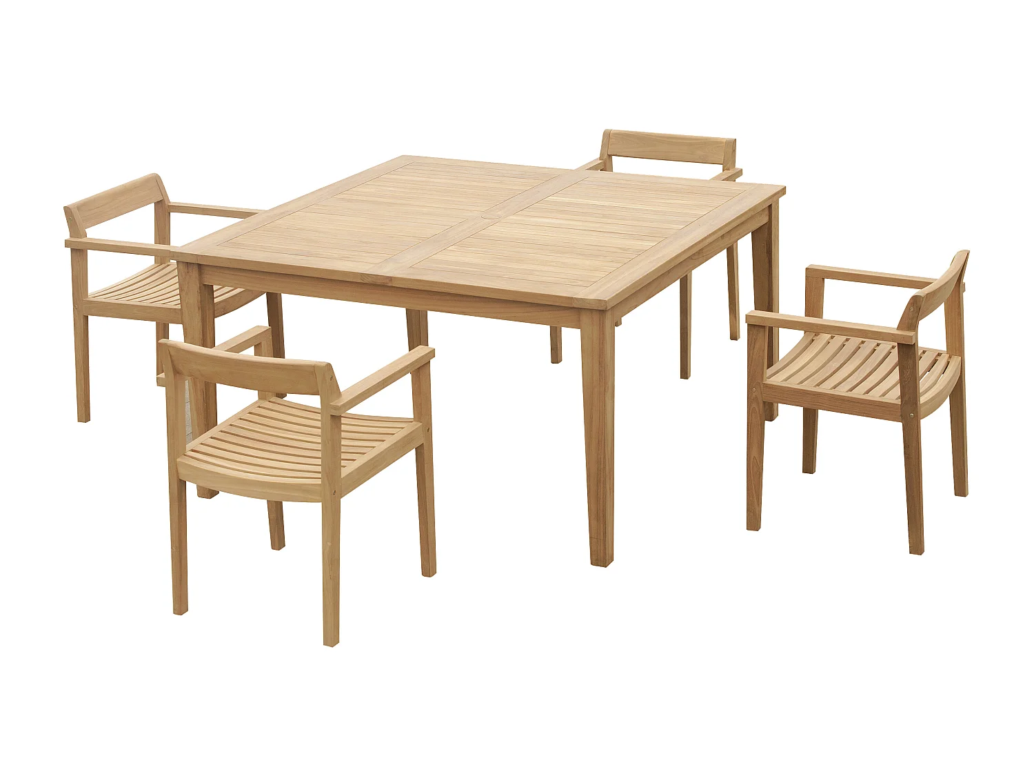 Garten-Essgruppe: 1 quadratischer Tisch + 4 Sessel - Teakholz - Holzfarben hell - ALLENDE von MYLIA