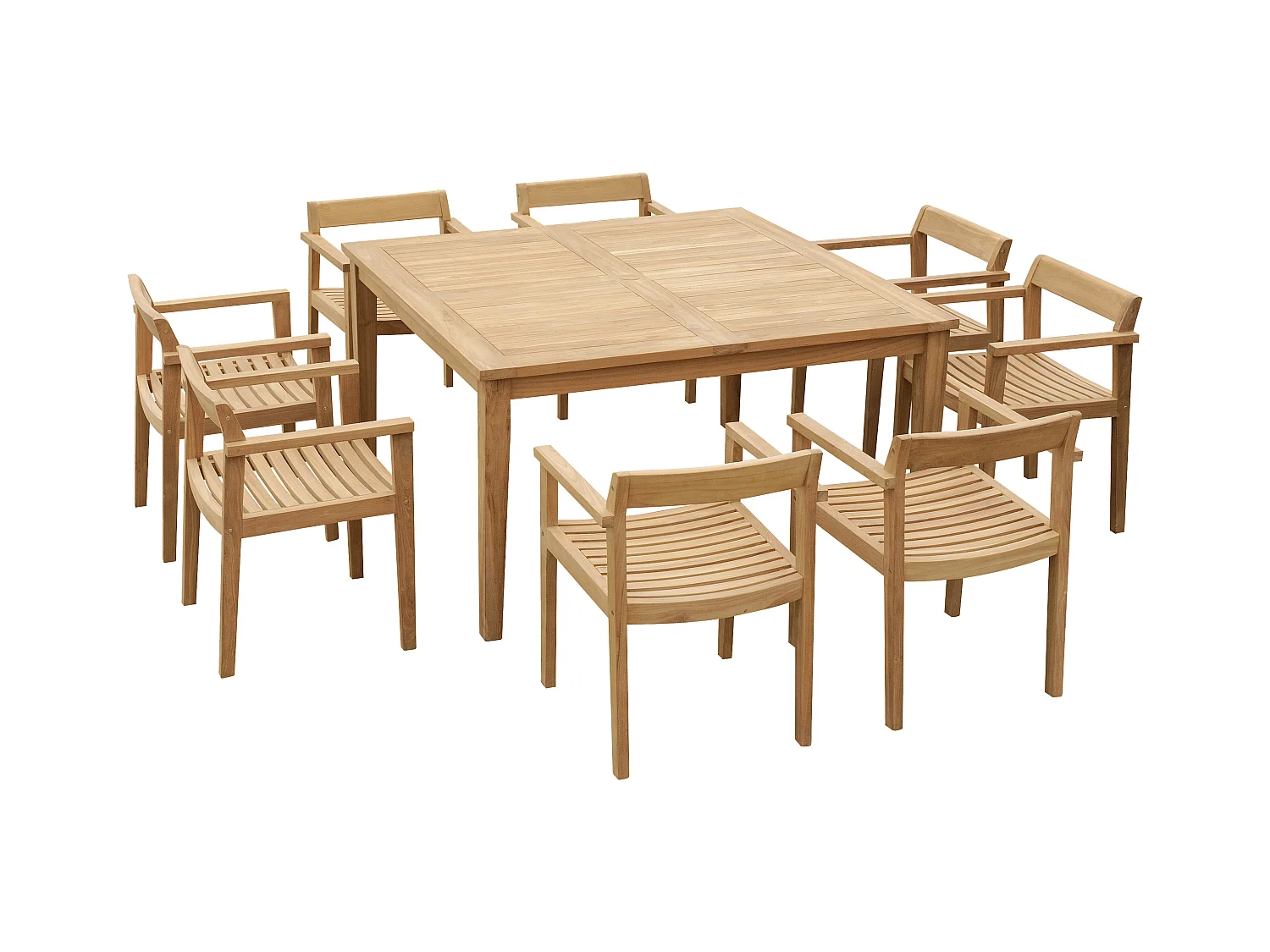 Salle à manger de jardin en teck : 1 table carrée + 8 fauteuils - Naturel clair - ALLENDE de MYLIA