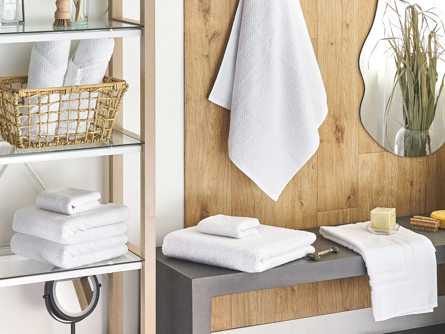 Conjunto de 9 toallas MITIARO Felpa de algodón Blanco