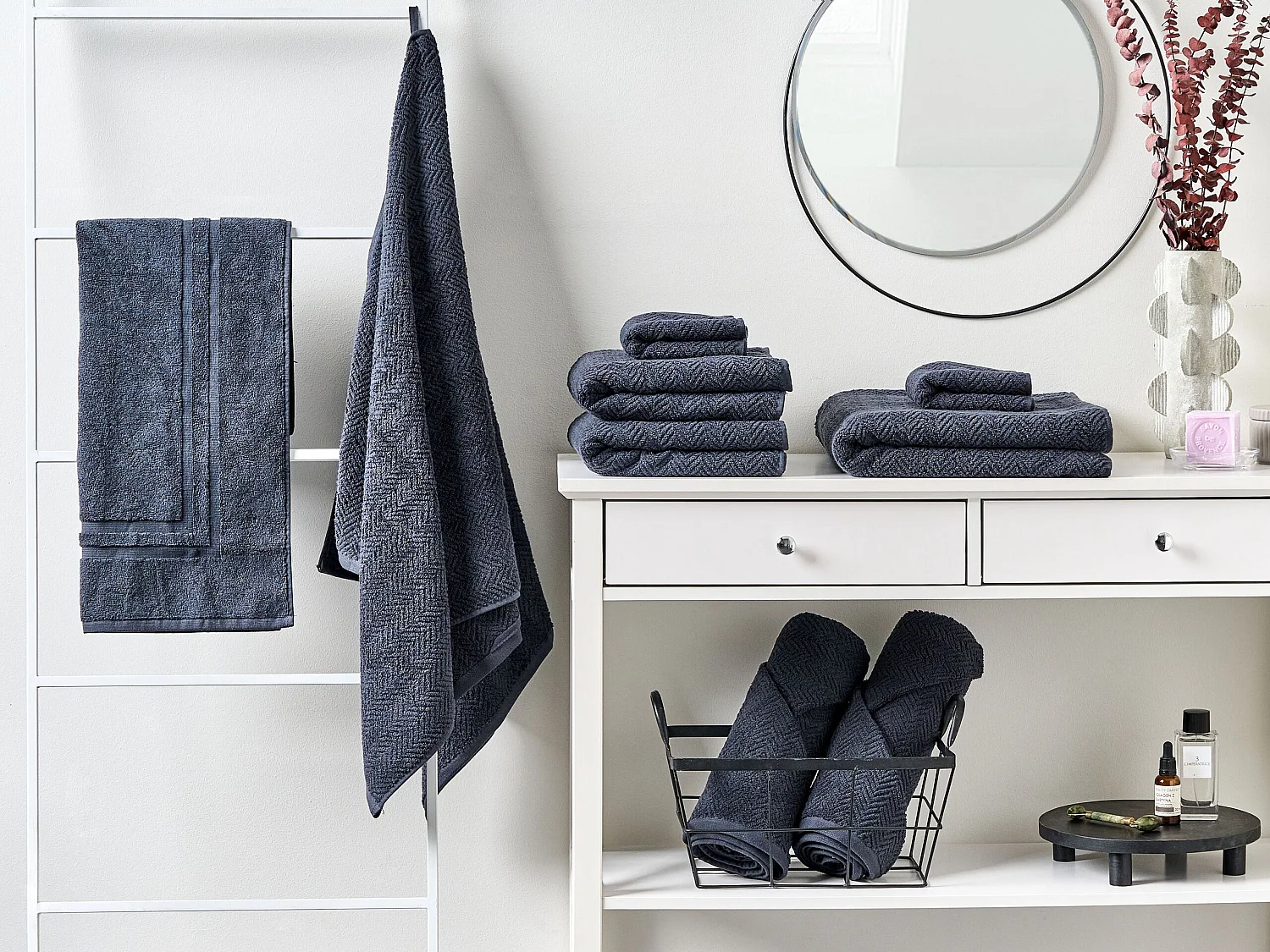 Lot de 9 serviettes MITIARO Tissu éponge Bleu foncé