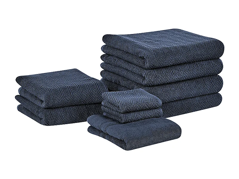 Lot de 9 serviettes MITIARO Tissu éponge Bleu foncé