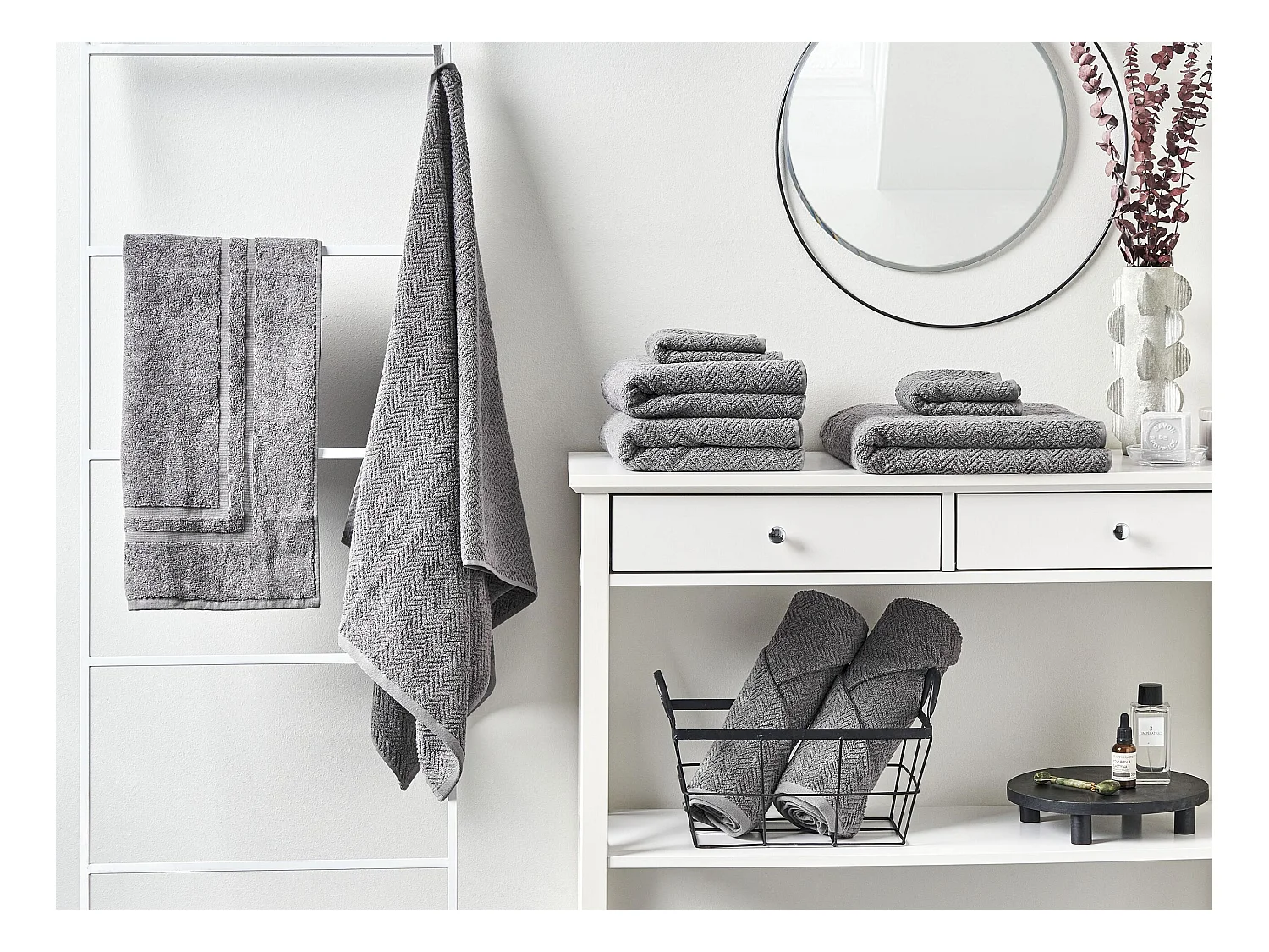 Luxus Handtuch Set mit Badematte Frottee Baumwolle grau 9-teilig Modern Mitiaro