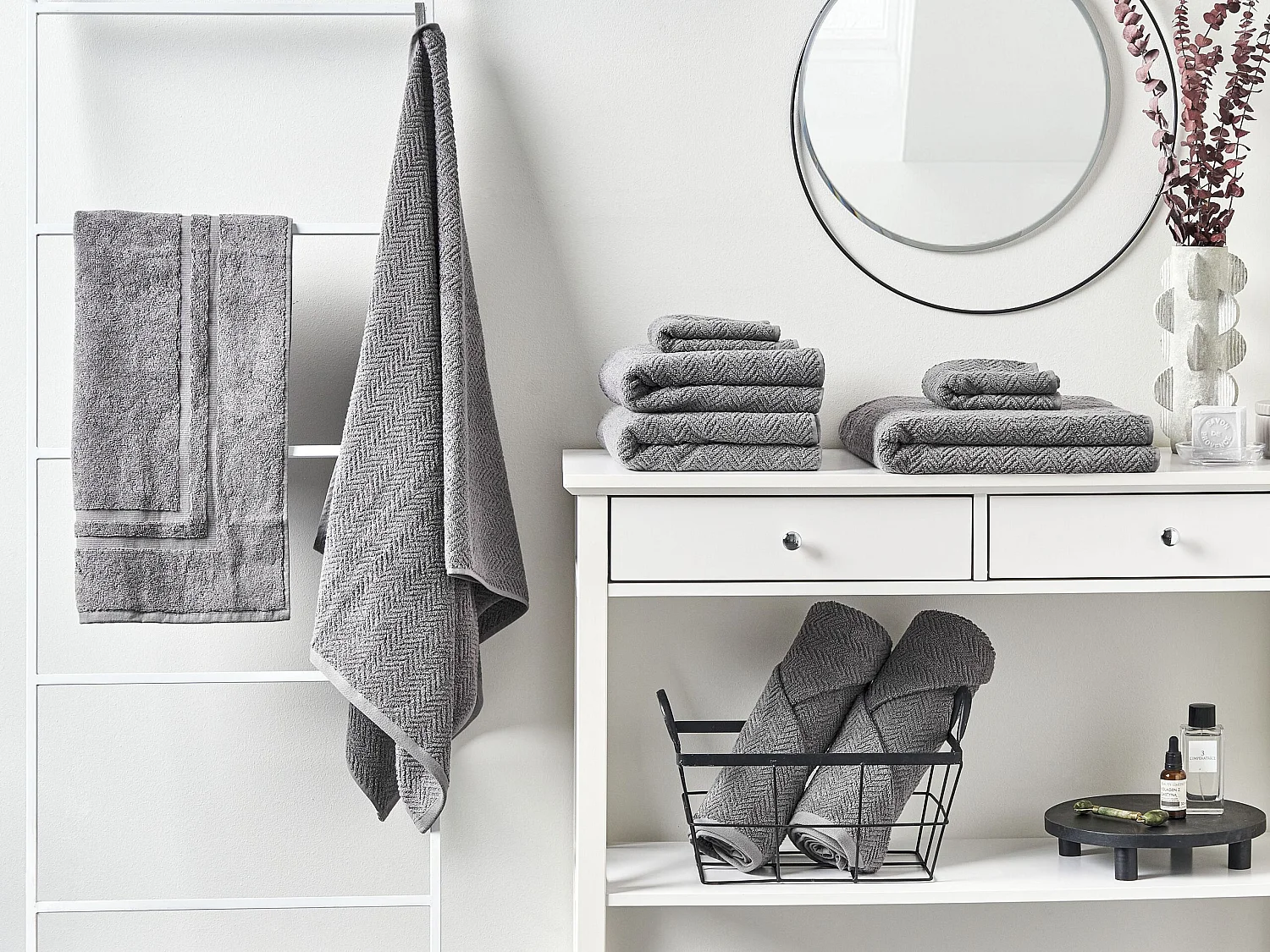 Lot de 9 serviettes MITIARO Tissu éponge Gris