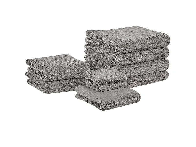 Lot de 9 serviettes MITIARO Tissu éponge Gris