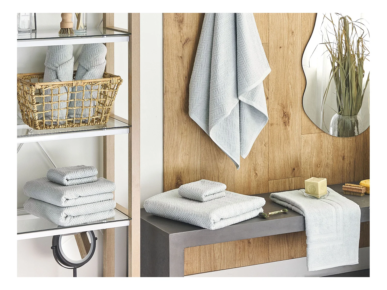 Conjunto de 9 toallas MITIARO Felpa de algodón Verde menta