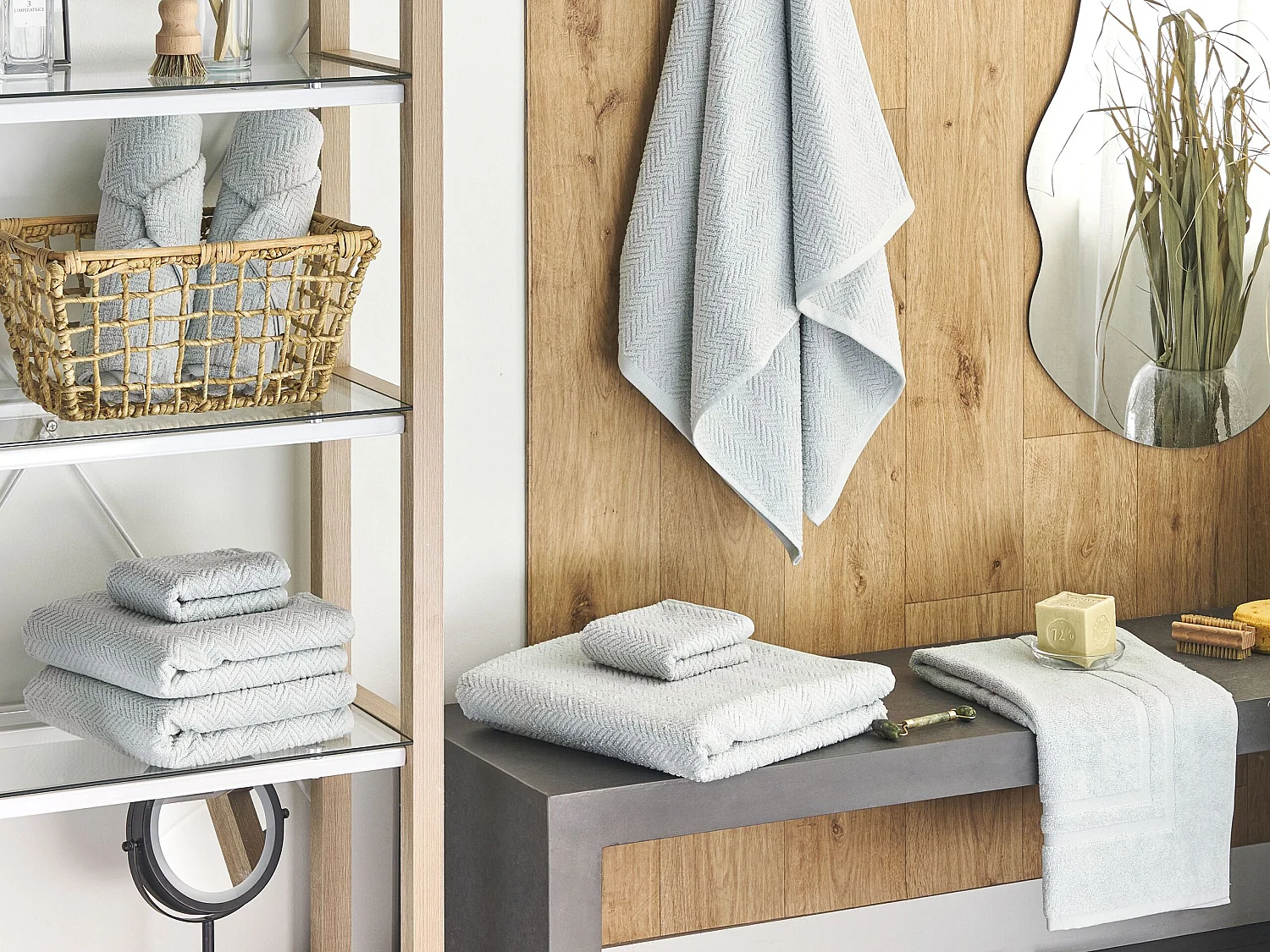 Conjunto de 9 toallas MITIARO Felpa de algodón Verde menta