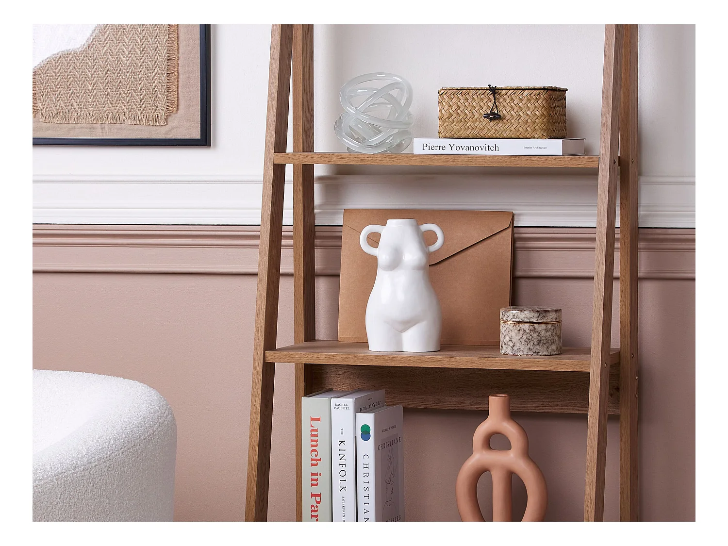 Blumenvase Keramik handgefertigt weiß 25 cm weibliche Form mit Griffen Aigio